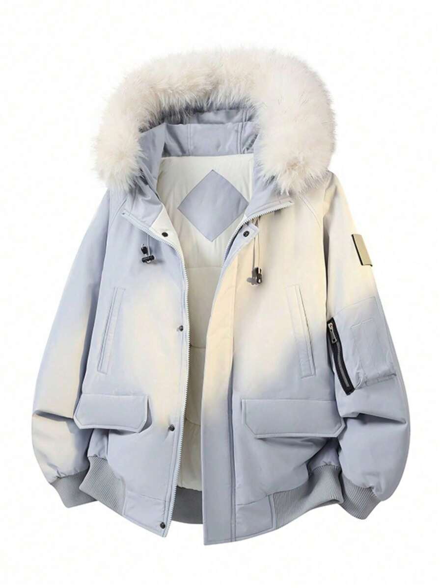 Abrigo de Plumas con Capirote y Cuello de Pelo para Hombre - Chaquetón Acolchado Grueso de Invierno, Impermeable y Calient - Orquídea luz de luna - Ver 1