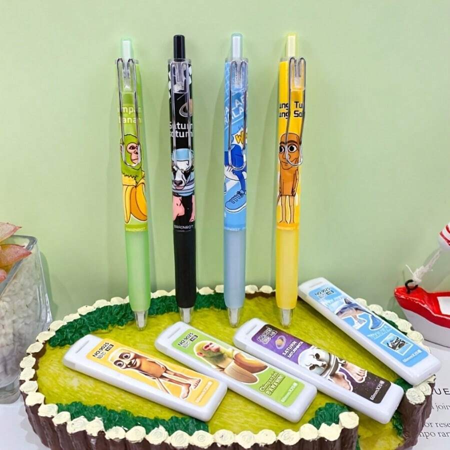 5pcs Italian Surreal Theme Mechanical Pencils - Tung Tung Tung Sahur Pencils, 4 Styles, Tung Tung Tung Sahur Design, Writing Tools, Valentine's Day, Easter, Back To School, Birthday Party Gifts - Multicolor - View 1