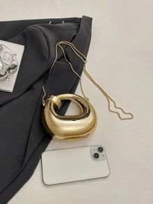 新款亚克力迷你手提包，时尚手拿包，个性化新月形晚宴包，带可拆卸肩带 - 金色 - 查看 3