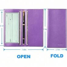 Premium Leather Checkbook Cover For Men And Women Checkbook Holder Wallet RFID Blocking - 薰衣草色 - 查看 4