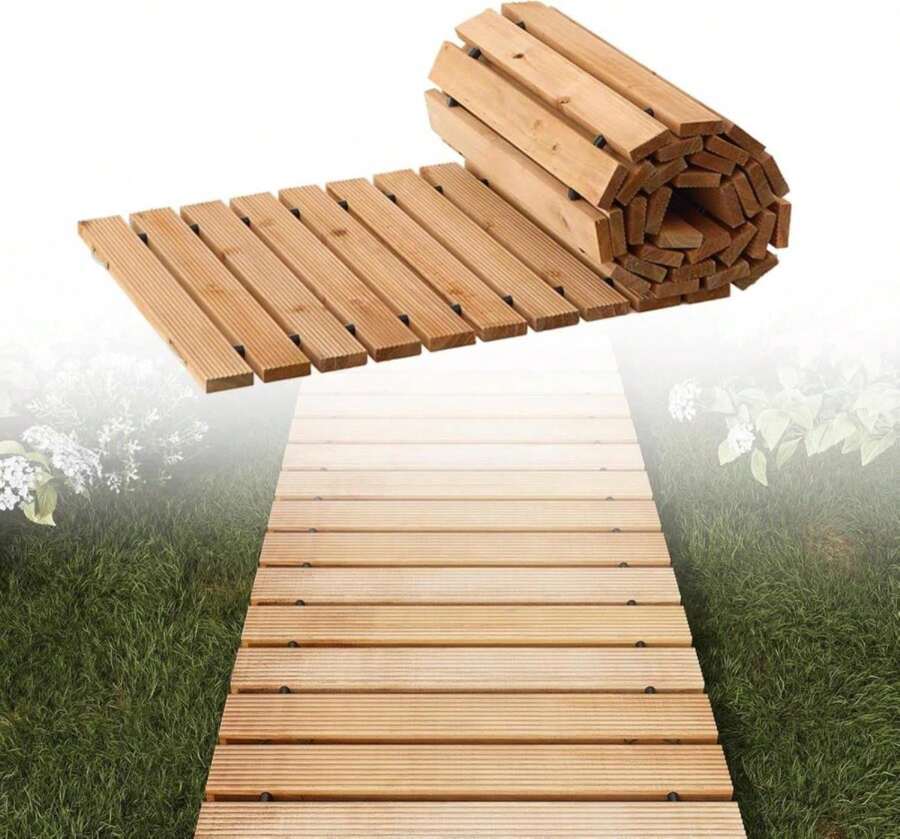 12FT Straight Wooden Garden Pathway Walkway Outdoor Roll Out Decorative Garden Non-Slip Patio Path Decorative Boardwalk Outdoor Road Floor For Backyard Beach Wedding Party - MàuC - Xem 1