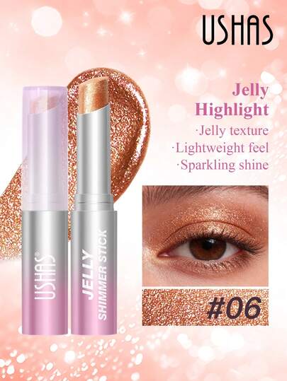  USHAS Eyeshadow & Highlighter Stick, 6 Colors Available, Fine Shimmer Highlighter, Jelly Texture, Smooth Application, Long-Lasting, Stick Design For Easy Carry And Use, Suitable For Daily, Festival, Party Makeup