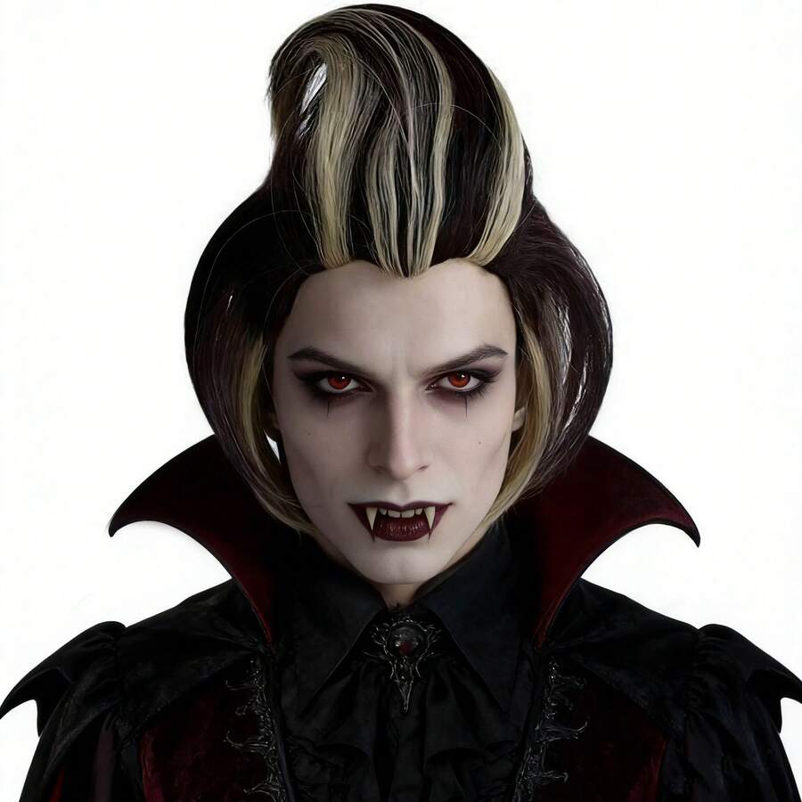 耐热短直发黑色混金色挑染合成动漫角色扮演假发，男女通用，节日派对服装吸血鬼假发，圣诞节、生日、感恩节、嘉年华庆典、舞台表演配饰、摄影道具 - 彩色 - 查看 1