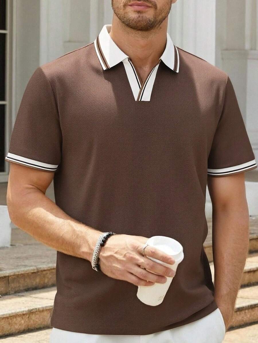 Áo Polo nam công sở, tay dài, cổ chữ V, thích hợp mặc đi làm hoặc các dịp thường ngày. - Cà phê nâu - Xem 1