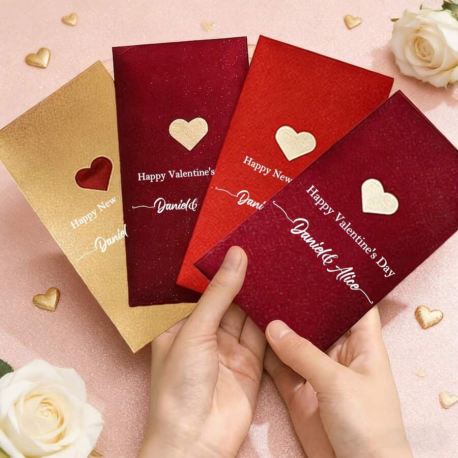 Personalized Wedding Red Envelopes, 2026 Retro New Year Red Envelopes With Frosted Gold Foil Stamping, Unique And Creative Spring Festival Red Envelopes, High-Grade And Thickened, Suitable For Office Bonuses, New Year Red Envelopes, Valentine's Day Red Envelopes, First Birthday Red Envelopes, Anniversary Red Envelopes. - Multicolor - View 1