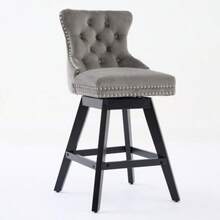 Swivel Velvet Bar Stool With Velvet Trim And Wooden Table Legs, Chrome Studded Head Trim, Casual Style Bar Chair, Bar Stool, Double Set (Grey) De1860gy, Etc. - Grey - View 7
