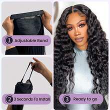 无胶假发，真人发，预先拔毛，预先剪裁，6x5高清蕾丝闭合，即戴即走，深波浪卷曲蕾丝前假发，适合，湿润波浪自然发际线（22英寸） - Natural Black - 查看 7