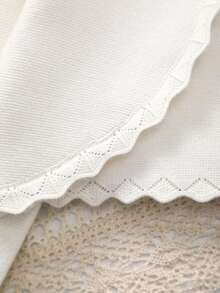 Girls' Elegant Pure White Knitted Shawl, Delicate Lace Trim Adds Softness, Unlocks New Spring Styling - Beige - View 4
