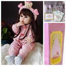 22英寸（约55厘米）逼真重生娃娃，全乙烯基身体，长发公主幼儿玩具，生日礼物，娃娃，柔软乙烯基，儿童娃娃，浴缸陪伴玩具，过家家玩具，生日礼物，圣诞礼物（包含奶嘴、奶瓶、尿布、出生证明） - 粉色 - 查看 9