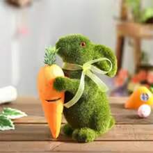 Adorno de conejito de Pascua, bonito adorno de escritorio de pie con flocado, cesta de regalo para decoración del hogar - Verde - Ver 5