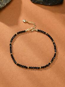1 件波西米亚风格 18K 镀金天然黑石英女式脚链 - 黑色 - 查看 5