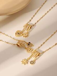 Gold-Tone Cute Pendant Necklace - Heart/Owl/Smiling Face Rhinestone Jewelry, Suitable For Women's Everyday/Casual Wear - Gold - View 3