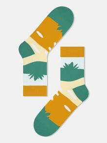 1/5 pares de calcetines unisex con pintura de naturaleza, diseños de hojas de árbol y florales, diseño artístico, algodón peinado, adecuado para viajes, hogar, oficina, vacaciones, regalo - Multicolor - Ver 17