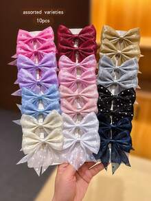 10pcs Random Color Bowknot Hair Clips, Sweet Style Hair Accessories For Girls