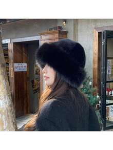 1pc Winter Warm Ear Protection Plush Bucket Hat, Unisex Mongolian Northeast Windproof Cold-Proof Bucket Hat, Korean Style Versatile Bucket Hat, Winter Plush Bucket Hat, Women's Fashionable Thick Hat, Winter Warm Earless Cap, Winter Gear, Essential Winter Hat - Multicolor - View 3