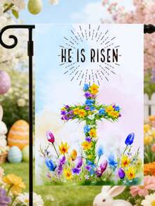 1 Piece/Easter Garden Flag, Cross Flower And Wildflower Pattern Decorated Flag, 'HE IS RISEN' Outdoor Garden Flag, Suitable For Outdoor Courtyard, Porch, Seasonal Decoration, Spring Garden Flag [Flag Only] - Multicolor - View 11