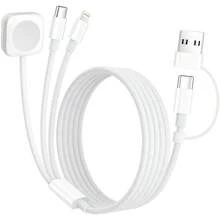 5合1磁吸充電器多功能手機快充線，適用於 /Lightning/USB-C 充電，便攜旅行磁吸快充線，兼容 Series Ultra SE/10/9/8/7/6/5/4/3/2/1，兼容 17/16/15/14/13/12 及其他設備 - 白色 - 查看 9