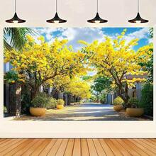 2D Flat, 1 Piece Vietnam Theme Party Background Cloth, Apricot Blossom Pattern, Vietnamese Floral Style, Suitable Weddings, Birthdays, Spring And Summer Celebrations, And Lunar New Year Decorations (No Power Required) - 彩色 - 查看 4