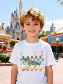 Disney Boys' T-Shirt, Toy Story Buzz Lightyear Alphabet Print, Summer Boys' Cotton Crew Neck Short Sleeve, Suitable For Everyday Wear, Holidays, Outdoor Activities, And As A Gift For Children. - trắng - Xem 1