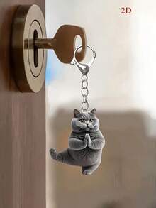 1pc Funny Kung Fu Cat Acrylic Printed Keychain, Bag Charm, Gift For Pet Lovers & Kids - Mischievous Cat - View 4
