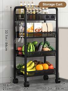 Storage Cart With Drain Basket, Mobile Shelving Unit Rolling Utility Cart, Rolling Cart, Rolling Pantry Organizers, Kitchen Organizer, Organization For Living Room, Bathroom, Kitchen Office, Black - 黑色 - 查看 12