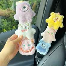 Cute Monster Plush Doll Car Safety Belt Cover, Car Interior Decoration Accessories