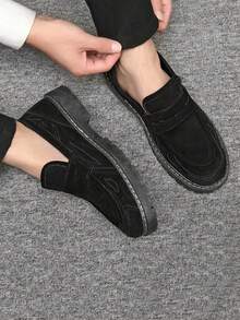 男士乐福鞋、莫卡辛鞋、休闲鞋、一脚蹬船鞋、宽松鞋、皮鞋、软底帆布船鞋、平底鞋、男鞋、黑色正装鞋 - 黑色 - 查看 3