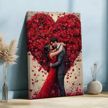 1pc Valentine Day Gift, Spring Wall Art, Christmas Decor Wrapped Framed Canvas Wall Art, Vintage Prints Poster, Romantic Couple, Red Roses, Heart Shape - Floral, Realistic, Romantic, Detailed Style, Birthday Party Decor, Decorative Wall Art for Living Room Bedroom Office, Hanging Hardware Included - Wrapped Framed Canvas, Vertical - Lienzo enmarcado - Ver 4