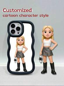 [Custom Version] Macaron Black Shock-Proof Protective Phone Case, With DIY Pattern Photo Customization, Glossy Wavy Edge Custom Design, Unique Design, Can Be Personalized With Various Life, Family, Holiday Photos, Compatible With IPhone 17 Air/16/15/14/13/12/11 Pro Max, Galaxy A17/A07/A15/A25/A35/A55/S23/24 Ultra Series, OPPO, Redmi And Other Models - Black - View 6