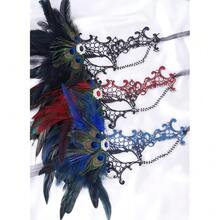 Halloween Masquerade Masks For Women - 2025 Peacock Feather Lace Mask 1920s Venetian Eyemask For Party - Đen Xanh - Xem 8