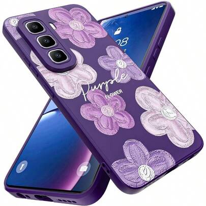 Funda para Infinix Hot 60 Pro Plus 4G, Ultrafina Flexible Suave TPU Silicona Prpura Carcasa con Flores Dibujos, Antigolpes Anti - araazos Protectora Case para Infinix Hot 60 Pro Plus 4G