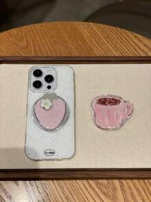 Pink Strawberry Heart Magnetic Phone Holder, Stable Grip Phone Stand, Multi-Function Foldable Air Cushion Phone Bracket - Multicolor - View 8