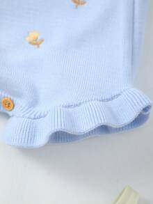 Bộ áo liền quần không tay bằng vải dệt kim mỏng nhẹ, thêu hoa cho bé gái, thích hợp cho mùa hè. - Màu xanh nhạt - Xem 5