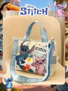 Disney 1个正品史迪奇和天使热带图案手提包，淘气史迪奇糖果袋，午餐包，零食包，大容量卡通手提包，轻便日常包，适合日常使用、购物和搭配可爱服装，非常适合存放零食、钥匙和化妆品。 - 彩色 - 查看 6