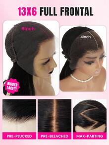 WOWANGEL 13x6 Full Lace Frontal Wig 250% Density Straight Lace Front Wigs Human Hair HD Transparent Lace Glueless Wig Pre Plucked Brazilian Virgin Human Hair Wigs For Women 16-28 Inch 3x6 Frontal Wigs Human Hair Suit For Your Birthday Party, Graduation Ceremony, Wedding, Vacation, Make You The Most Charming; Can Also Be Used As Gifts For Family And Friends Report An Issue With This Product Or Seller - Natural Black - View 4