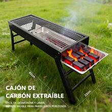 Parrilla portátil con soporte, perfecta para asar carnes, pescados y verduras; ideal para jardinería, camping y picnics. - Negro - Ver 3