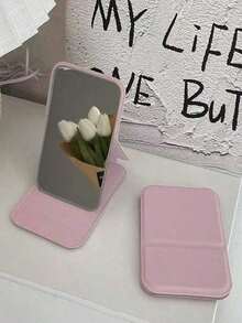 1PC Portable Makeup Mirror, Made Of Polyurethane Leather, Foldable Travel Mirror, Suitable As Gift, Travel Essential, Cosmetics, Easy To Store Birthday Gifts Graduation Home Decor Back To School Room Decor School Supplies |   Mirror, Travel Essentials, Mini Mirror, Makeup Bag Essential, Compact Mirror, Small Mirror, Vanity With Mirro(Pink) - 粉色 - 查看 2