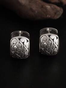 Đôi bông tai khoét rỗng kiểu cổ điển, thiết kế thời trang và đơn giản, không gây dị ứng, phụ kiện trang sức thanh lịch cho buổi tối, món quà lý tưởng cho phụ nữ. - Thời trang - Xem 1