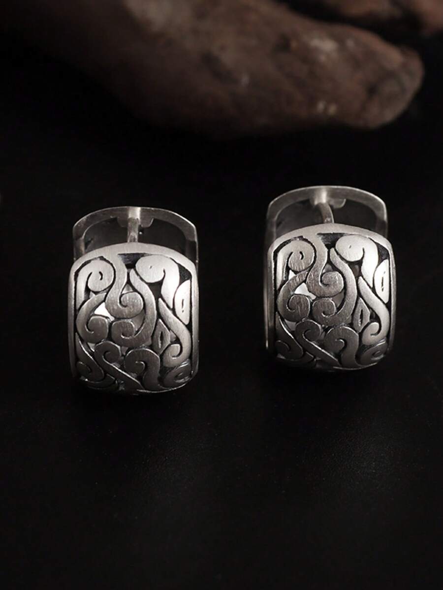 Đôi bông tai khoét rỗng kiểu cổ điển, thiết kế thời trang và đơn giản, không gây dị ứng, phụ kiện trang sức thanh lịch cho buổi tối, món quà lý tưởng cho phụ nữ. - Thời trang - Xem 1