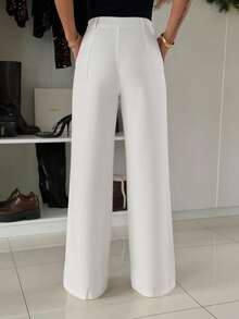 女士优雅法式白色西装裤，适合通勤和返校穿着 - 白色 - 查看 4
