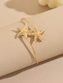 Exaggerated Geometric Hollow Starfish Open Cuff Bracelet For Women - Golden - View 5