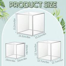 Kigley 6 Pcs Acrylic Boxes For Display 4''x4'' 5''x5'' 6''x6'' Small Square Clear Cube Nesting Riser Showcase Crystal Cupcake Stand Pedestal Organizer Base For Food Jewelry Display 5 Sides - 無色 - 查看 3