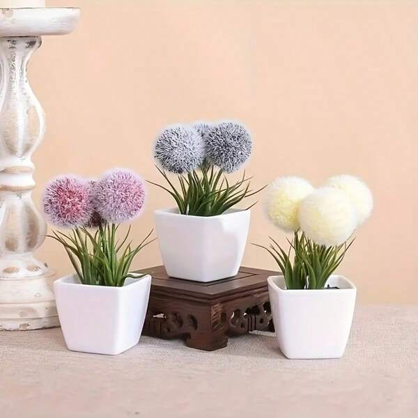 3pcs Artificial Mini Potted Green Plants Set, With Pot Bottoms, Realistic Details, No Maintenance Required. Ideal For Home, Office Desk, Shelves And Seasonal Dining Table Centerpieces, Easily Adds Liveliness To The Environment.