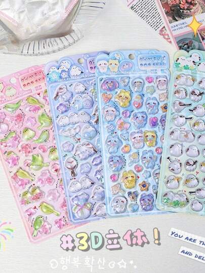 卡通浮雕趣味贴纸 - 水晶钻石儿童装饰贴纸 - 3D立体贴纸 - 可爱立体贴纸。完美装饰 - 完美礼物。