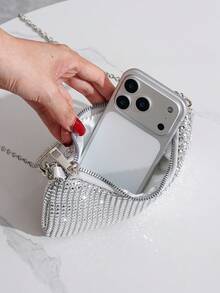 Bolso de mano con decoración de strass, bolso elegante para asistir a bailes, fiestas y eventos - Plateado - Ver 9