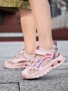 1 Pair Girls' Summer Convenient Hook And Loop Design Lightweight Comfortable Slide Sandals - Pink - View 10