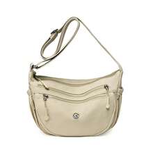 Bolso bandolera para mujer, de color liso, con forma de media luna, ligero, con correa larga - Blanco - Ver 1