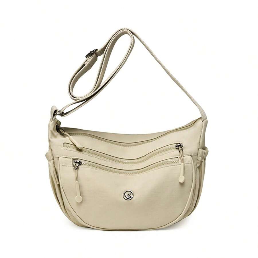 Bolso bandolera para mujer, de color liso, con forma de media luna, ligero, con correa larga - Blanco - Ver 1