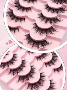 7对透明带假睫毛，自然纤长交叉蓬松卷翘，凌乱尖刺睫毛，戏剧性睫毛，适合日常生活、约会、婚礼、音乐节和旅行。 - 自然纖長款 - 查看 5