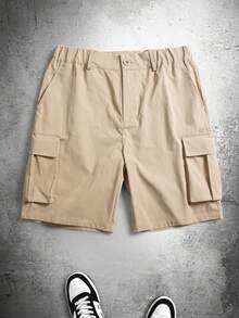 Men's Khaki Cargo Shorts, Multi-Pocket Straight Leg Streetwear - Khaki - View 4